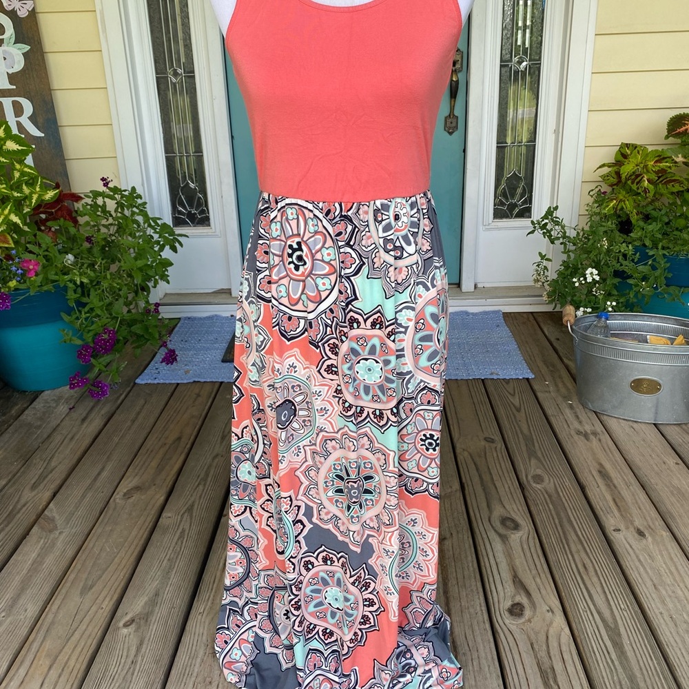 Coral and Paisley Maxi Dress
